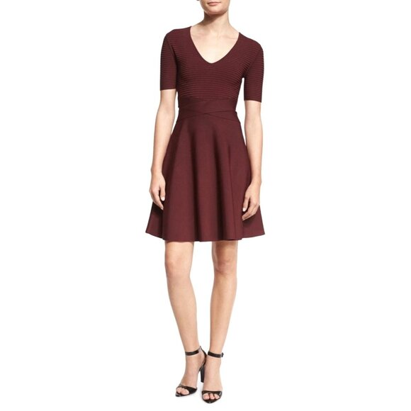 T By Alexander Wang Dress Women Small Burgundy Ribbed Stretch Knit Mini Party - Picture 1 of 13